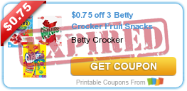 $0.75 off 3 Betty Crocker Fruit Snacks