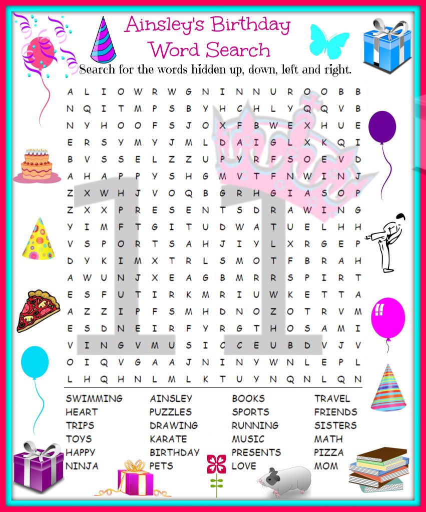 tween girl birthday word search