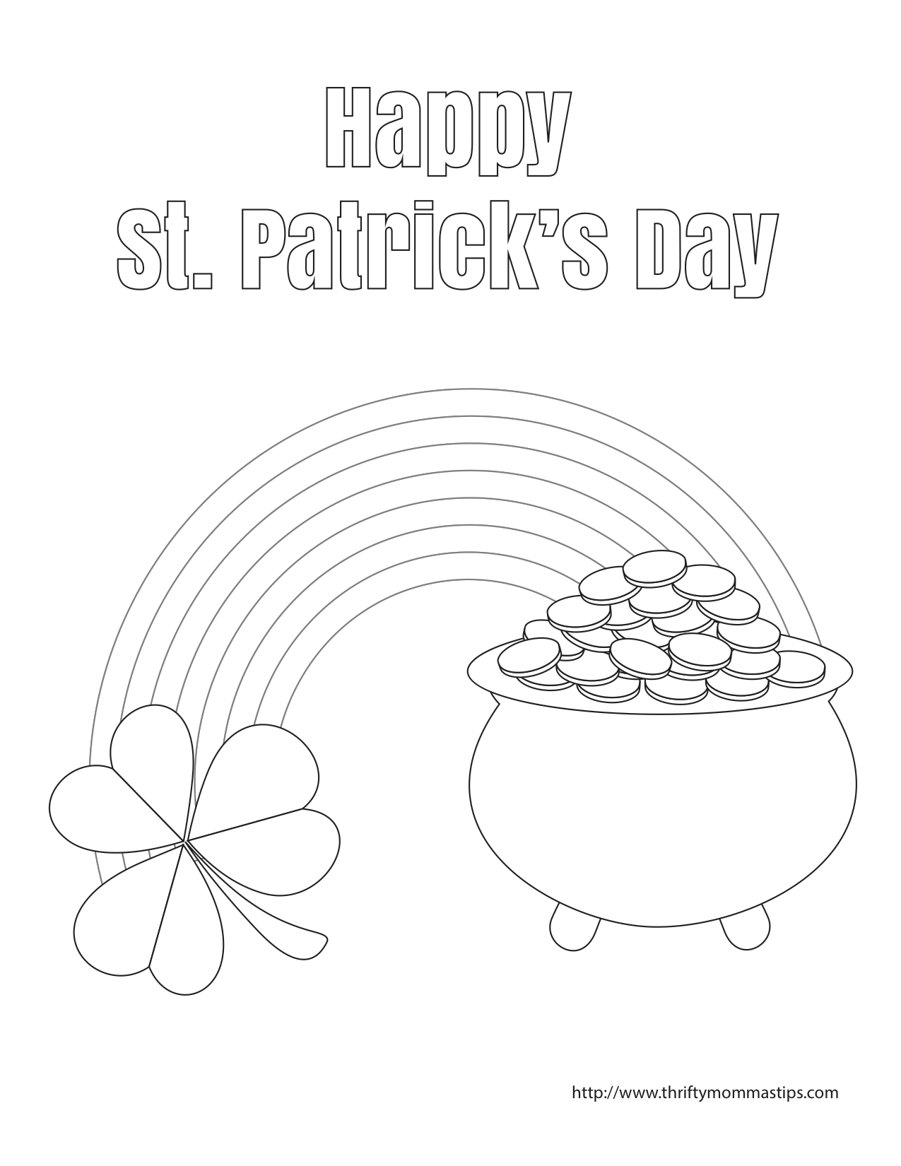 St Patrick's Day Pot of Gold Coloring Page — Thrifty Mommas Tips