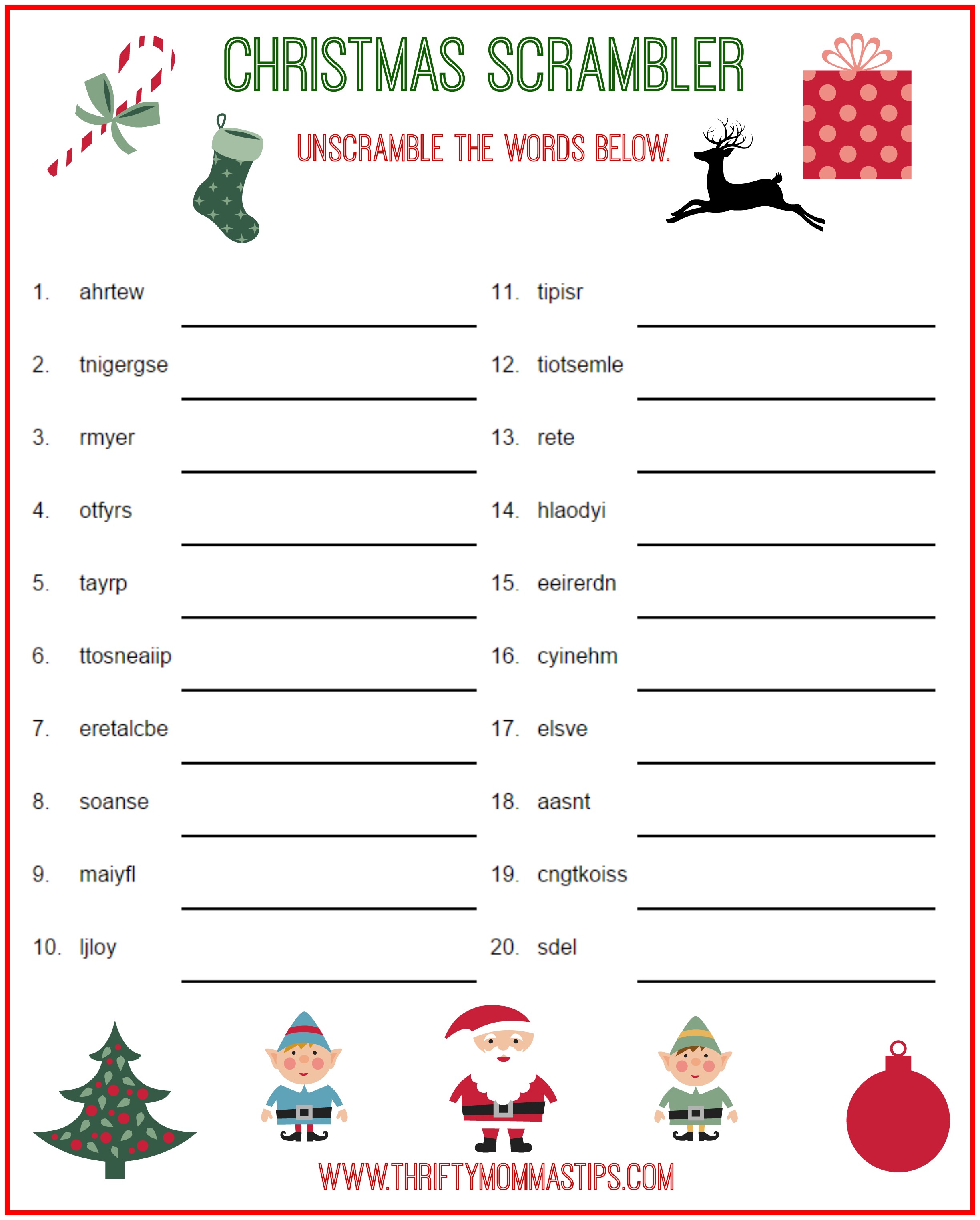 Christmas Scrambler Free Kids Puzzle Printables Thrifty Mommas Tips