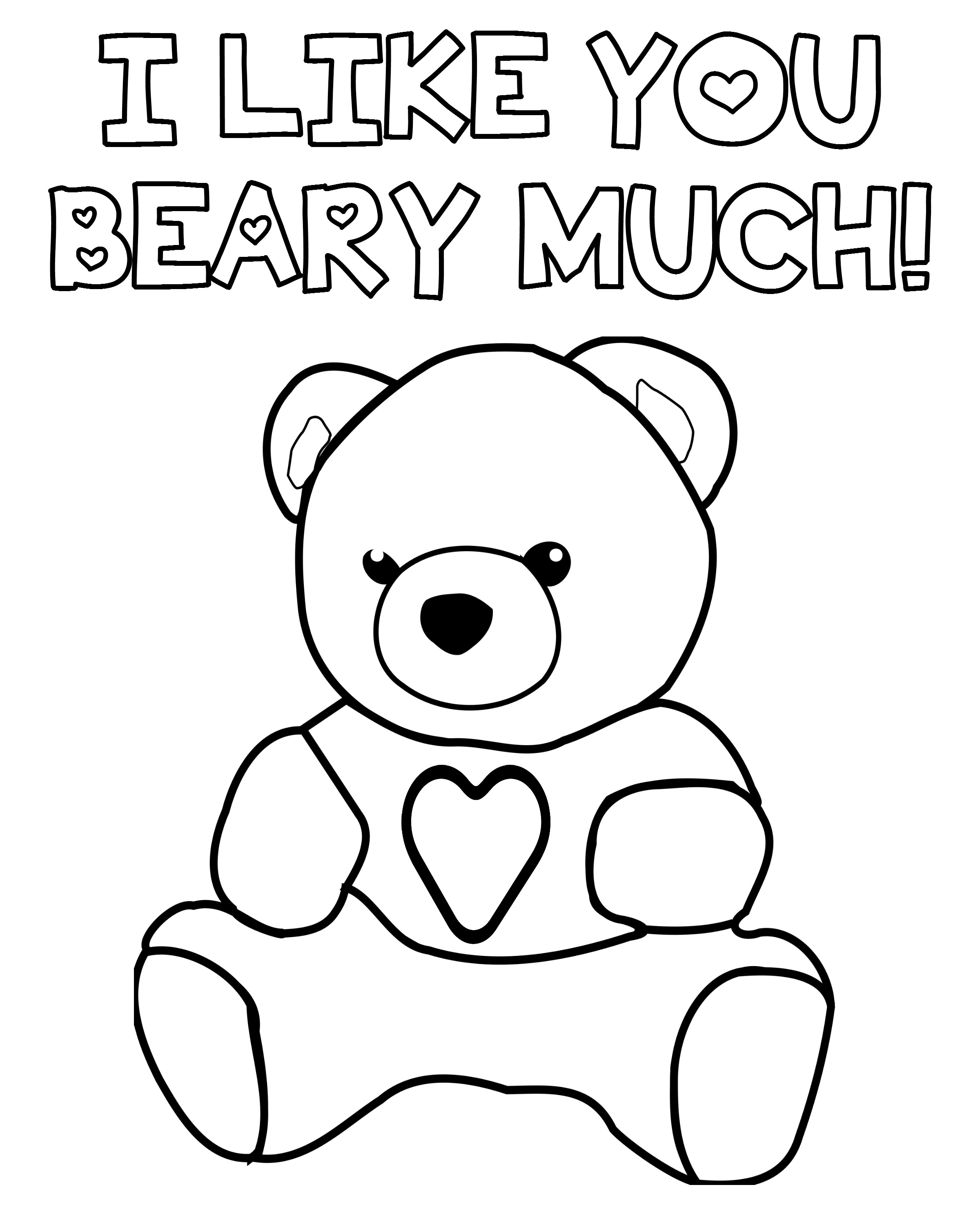 I Like You Beary Much   Teddy Bear Valentine's Day Coloring Page ...