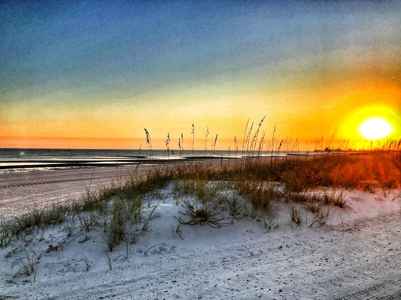 coastal mississippi sunset on the beach
