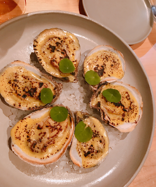 oysters topped with squash puree