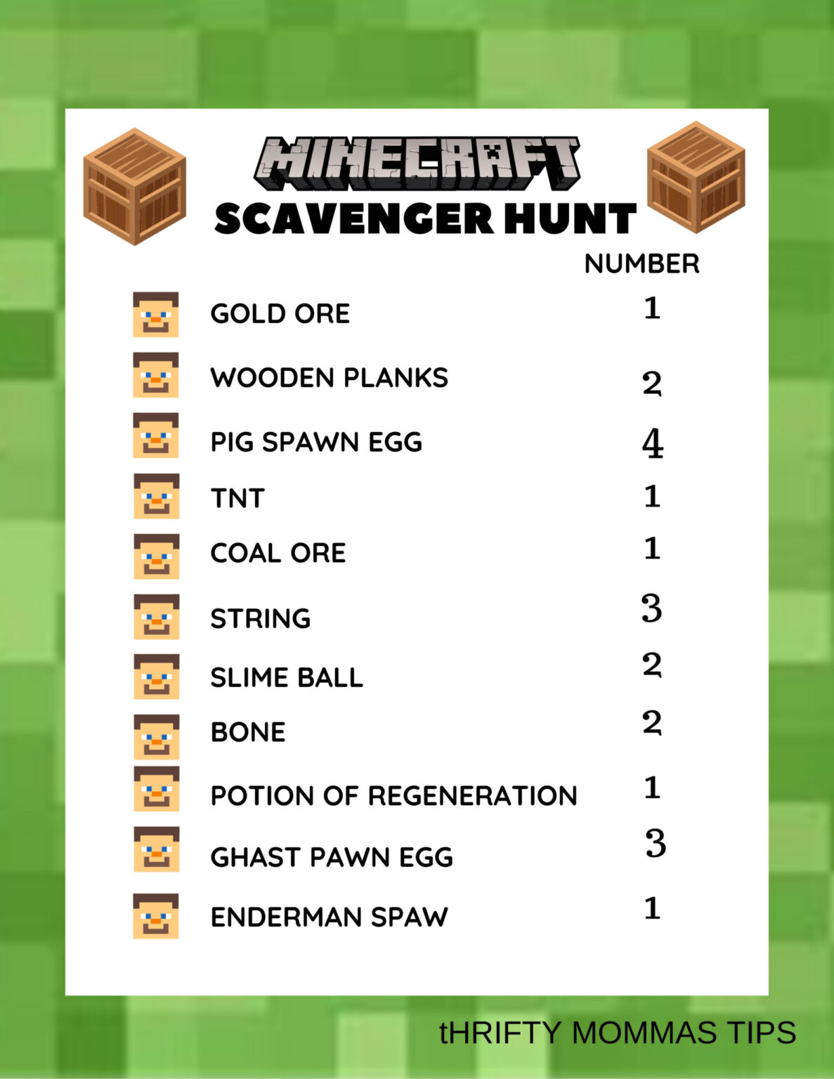 Minecraft Scavenger Hunt for Kids - Thrifty Mommas Tips