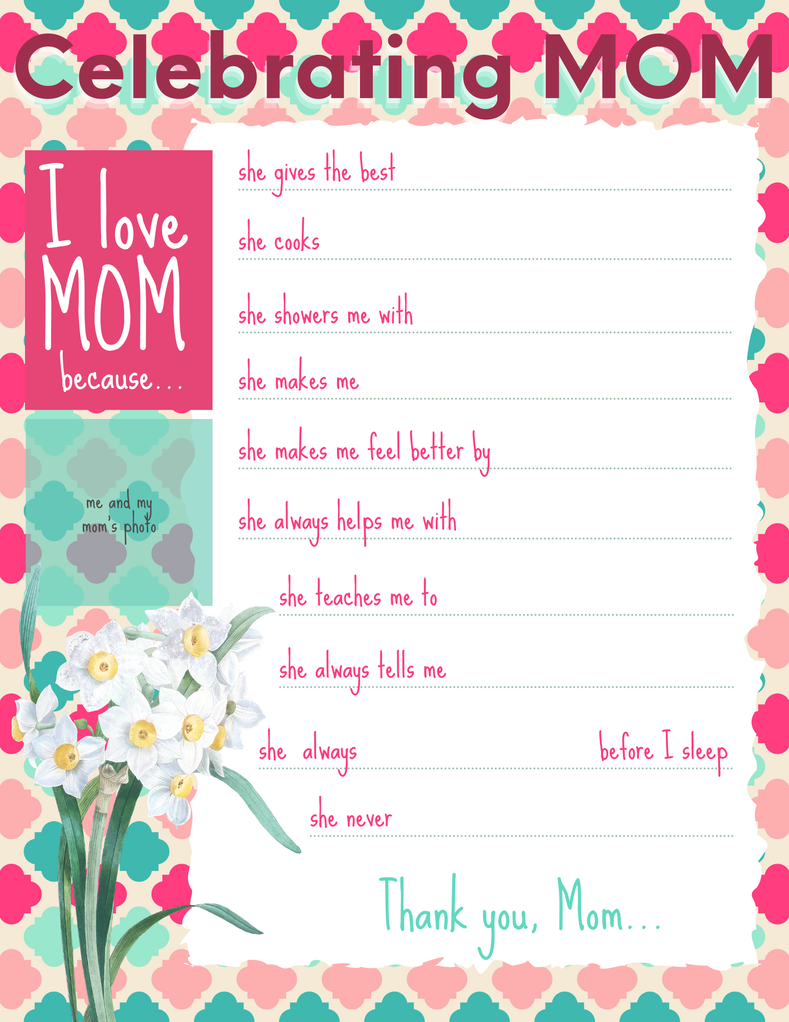 10 Reasons I Love My Mom printable  I love my dad, I love mom, Mom  printable