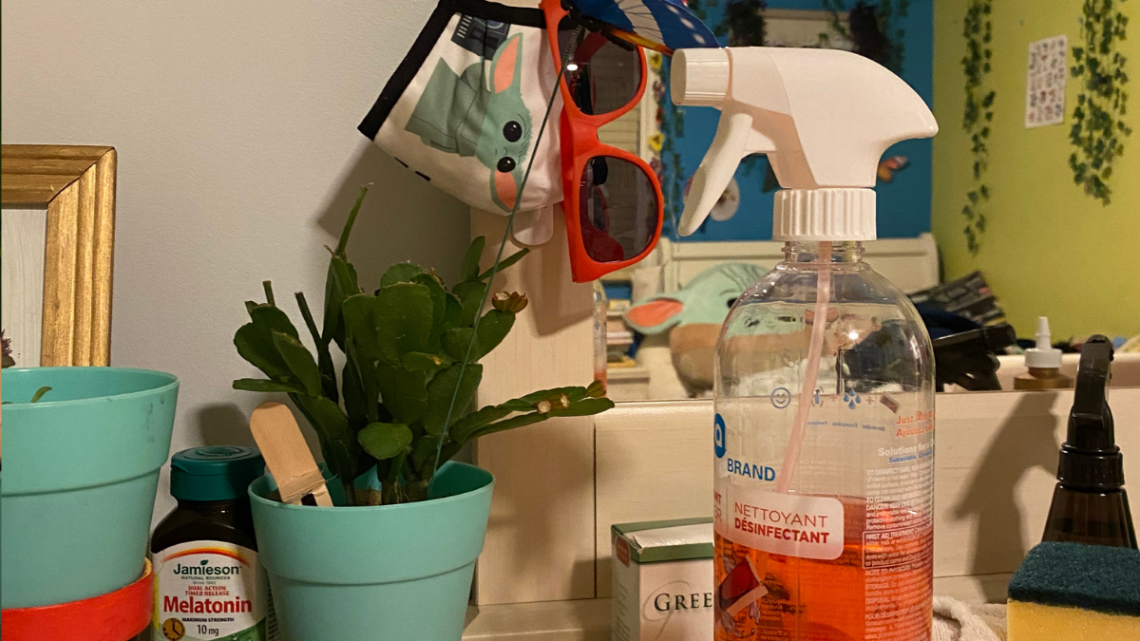 earth_friendly_cleaning_bottle_on_dresser_surrounded_by_plants