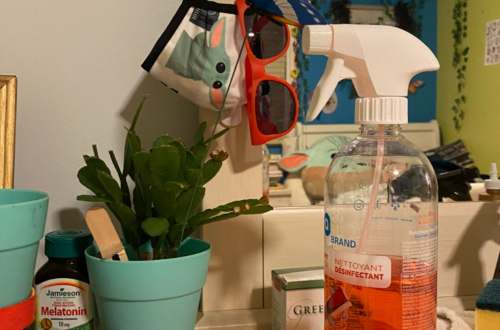 earth_friendly_cleaning_bottle_on_dresser_surrounded_by_plants